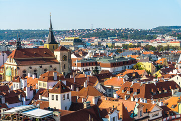 Fototapeta na wymiar Architecture of Prague viewed from above. Prague's rooftops. Czech republic