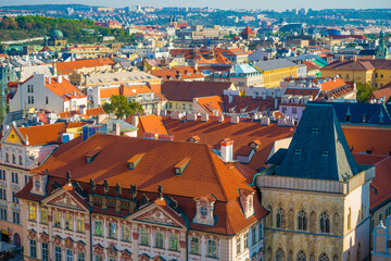 Architecture of Prague viewed from above. Prague's rooftops. Czech republic