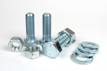 several fixing bolts with nuts close-up