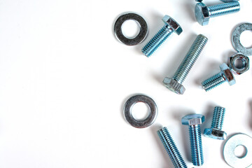 several fixing bolts with nuts close-up