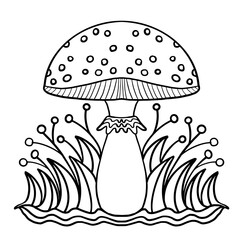 Coloring book Fontastic mushroom fly agaric. Doodle psychedelic artistic abstract mushrooms.