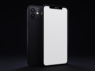 black smart phone with blank screen on dark gradient background