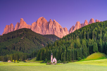 Fototapeta na wymiar St Johann Church, Santa Maddalena, Val Di Funes, Dolomites, Italy