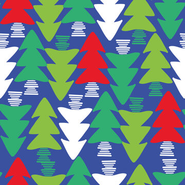 Navy Blue With Light Green Christmas Trees Seamless Pattern Background Design.