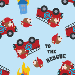 Vector of seamless pattern with animal fire fighter cartoon, Creative vector childish background for fabric, textile, nursery wallpaper, card, poster and other decoration.