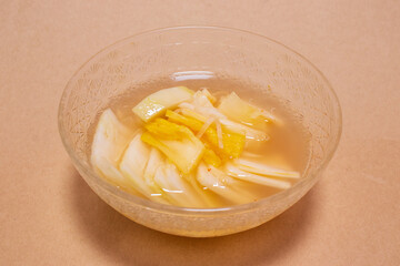 Watery Kimchi (white kimchi, mulkimchi), Korean traditional food.