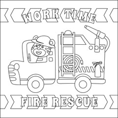 Obraz na płótnie Canvas Construction vehicles coloring book or page with cute litle animal driver, Cartoon isolated vector illustration, Creative vector Childish design for kids activity colouring book or page.