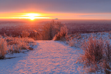 Scenic view of the sun rising on a cold Winter morning