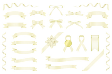 Fototapeta premium 光沢のあるリボン素材セット（オフホワイト）