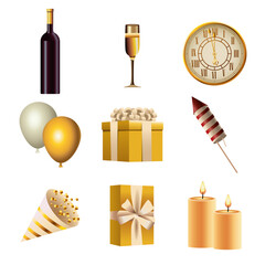bundle of nine happy new year set icons