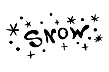 Snow doodle illustration. Hand drawn typography isolated on white background. Winter season, Christmas celebration