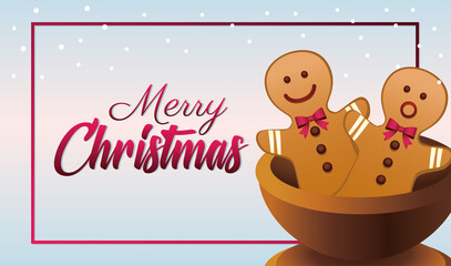 Obraz premium happy merry christmas lettering card with gingerman cookies