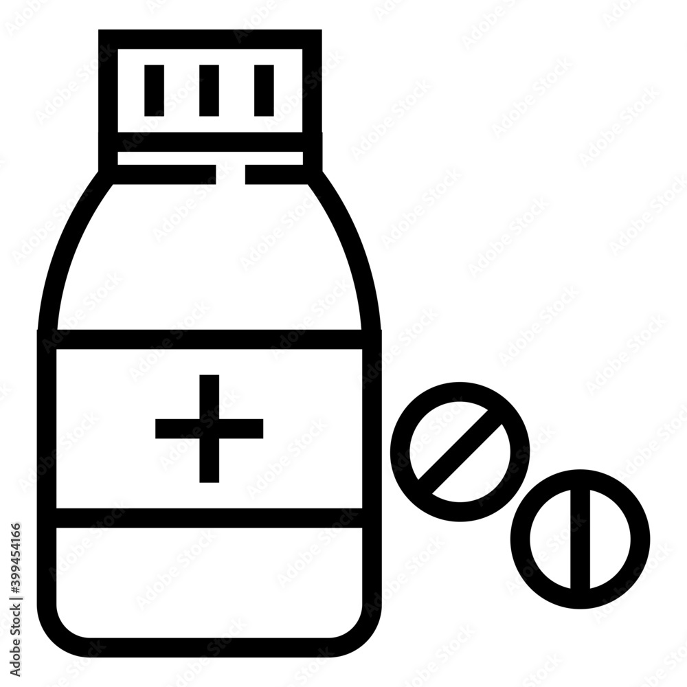 Sticker medicine jar in line icon