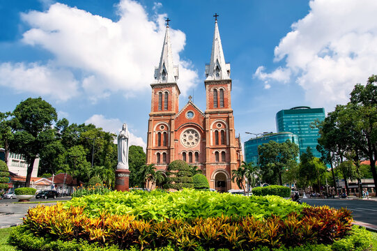 Saigon Notre Dame Cathedral, built in the late 1880s by French colonists,  is most famous church in Ho Chi Minh City, Vietnam. 