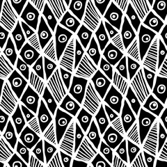 Seamless hand drawn ink pattern. Creative endless background with blots. Abstract striped texture with bold monochrome lines