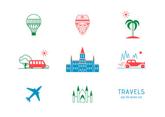 Travels - vector icons set. Symbol for web
