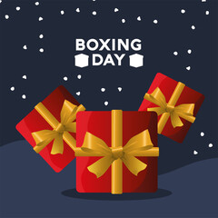 boxing day sale lettering with red gifts presents