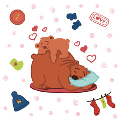 Family of bears winter Christmas stickers mom and bear