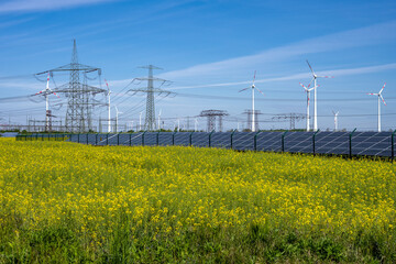 Solar panels, power lines and wind turbines seen in Germany