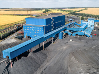 Dump of coal. A high pile, aerial view.