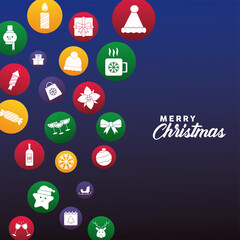 happy merry christmas lettering and set icons frame