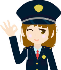 okサインを出す可愛い女の子の警備員の上半身のイラスト