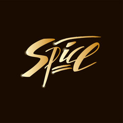 Vector illustration of spice brush lettering for banner, flyer, poster, clothes, menu, shop, cafe logo, advertisement design. Handwritten text for template, signage, billboard, print, price list
