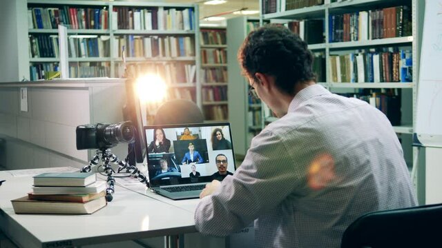Remote students share ideas with teacher during online lesson