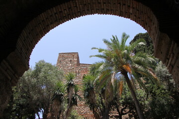 Ancient walls of the Alcazaba fortress on mount Gibraltar in Malaga