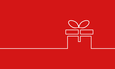 outline gift box, red holiday background