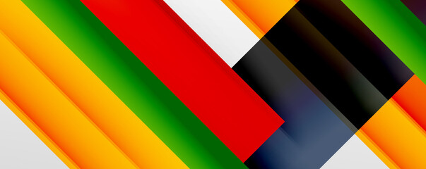 Geometric abstract backgrounds with shadow lines, modern forms, rectangles, squares and fluid gradients. Bright colorful stripes cool backdrops