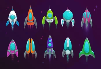 Poster Ruimteschip Cartoon ruimteraketten vector ruimteschepen pictogrammen