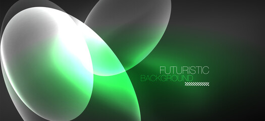 Neon ellipses abstract backgrounds. Shiny bright round shapes glowing in the dark. Vector futuristic illustrations for covers, banners, flyers and posters and other