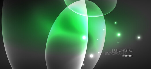 Neon ellipses abstract backgrounds. Shiny bright round shapes glowing in the dark. Vector futuristic illustrations for covers, banners, flyers and posters and other