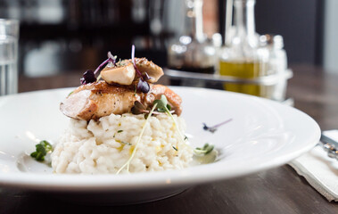 risotto with duck in the restaurant