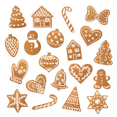 Christmas cute gingerbread cookies with icing vector set