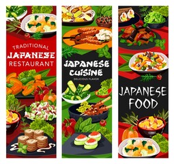 Japanese cuisine restaurant banners, Asian dishes