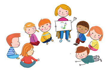 Teacher and children