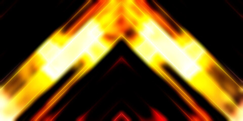 Abstract shining geometric lights background. Fractal symmetric graphic illustration. Intersecting glowing and shimmering bars.