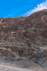 Sign on the mountainside indicates sea level at Badwater Basin in Death Valley National Park, California, USA