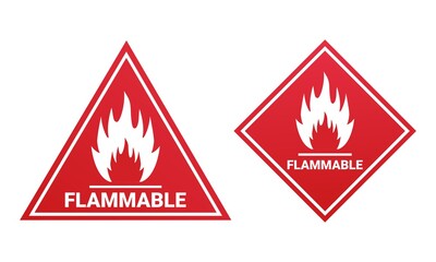 Set of flammable sign label. Hazard warning. Flammable icon. Isolated on white background. Illustration vector