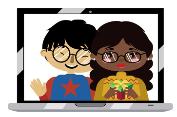 Fototapeta na wymiar Boy and girl on laptop screen