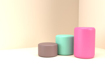 Round podium, pedestal or platform, background for cosmetic product presentation. 3d podium. Advertising place. Blank product stand background in pastel colours