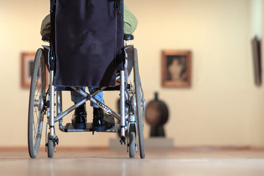 Disabled Girl  In A Wheelchair Visiting The Art Gallery