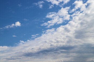 Blue sky and white clouds on a sunny day. Beautiful skyscape background