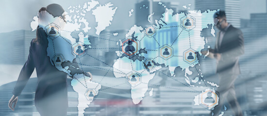 Global Outsourcing Resources Business Internet Technology Concept On city people background.