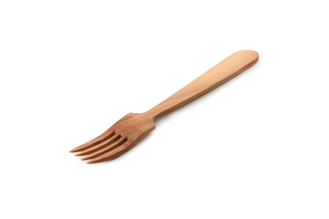 Single wooden fork isolated on white background