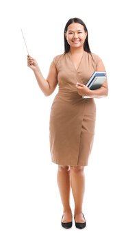 Asian Female Teacher On White Background