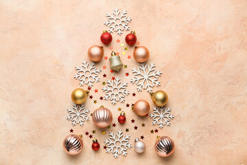 Beautiful Christmas composition on color background