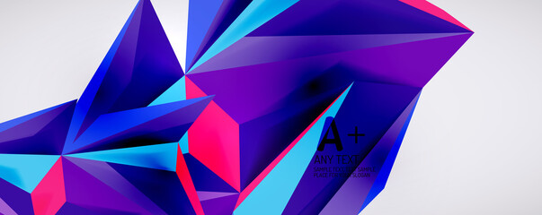 Obraz premium Vector triangle geometric backgrounds. Low poly 3d shape on light backdrop. Vector illustration for covers, banners, flyers and posters and other designs